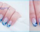 Акриловые бело-голубые росписные ногти