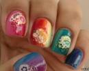 на короткие ногти :Фрукты на разноцветных ногтях