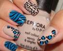 Черно-голубой леопардовый маникюр