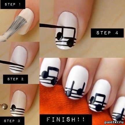 Пошагово: Как нарисовать НОТЫ на ногтях
