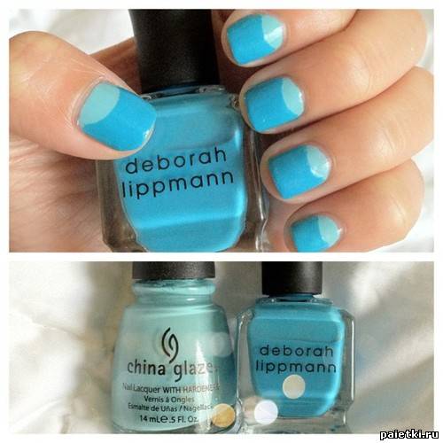 Два цвета на коротких ногтях: Бирюзовый и голубой