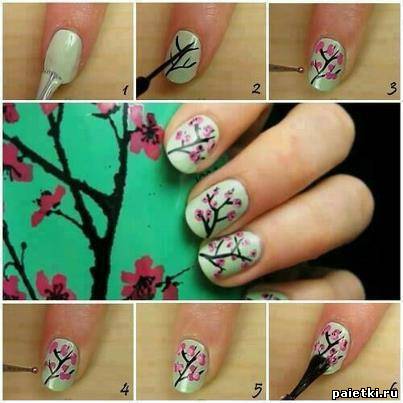 Поэтапный арт ногтей: Сакура цветущая