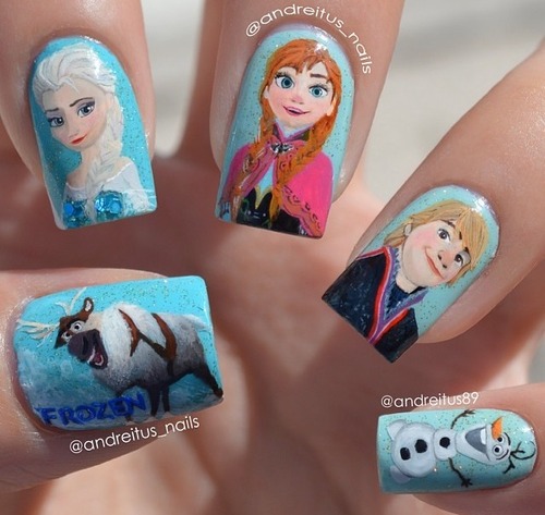 Маникюр с персонажами "Frozen" (Холодное сердце)