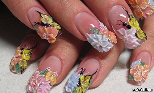 Маникюр: Лепка на ногтях Цветы