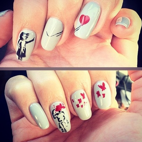 Рисунки на ногтях:  Banksy "Девочка с шаром"
