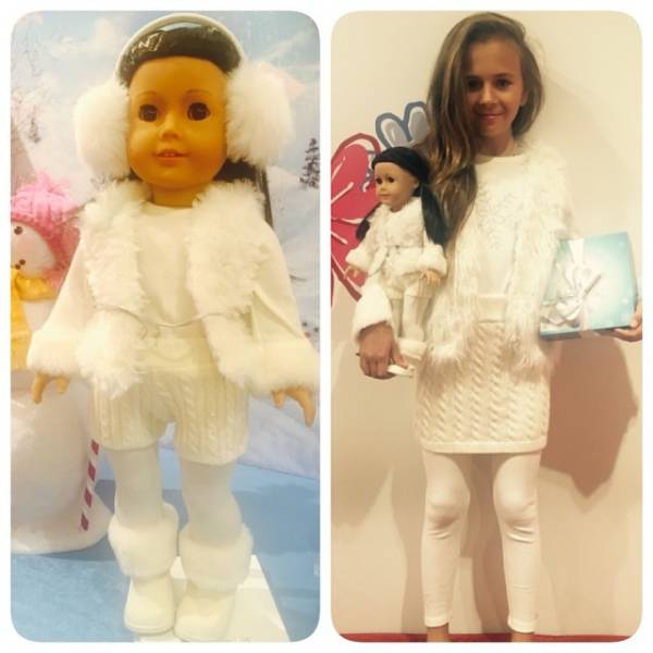 Девочка с куклой American Girl в одинаковой одежде