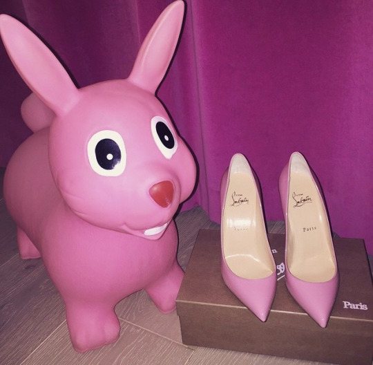 Розовые туфли и розовый резиновый заяц