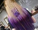 Плетёнка из волос с цветком и фиолетовые кончики