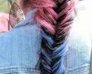 Французская коса с синими и розовыми прядками