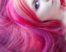 Розовые волосы с фиолетовыми прядками