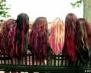 Шесть девушек с цветными прядями на длинные волосы