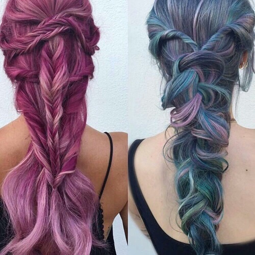 Две прически: розовые и фиолетовые волосы