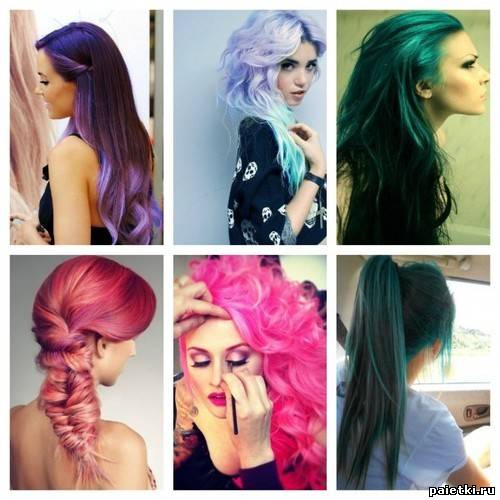 Шесть фото девушек с цветными креативными волосами
