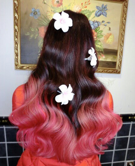 Розовые кончики на каштановые волосы