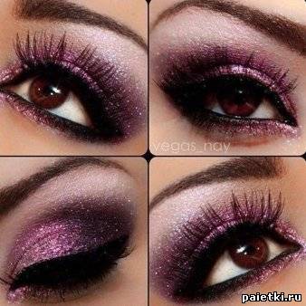 Фиолетовые блестящие тени для карих глаз