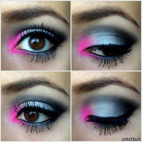 макияж глаз розово-голубыми тенями