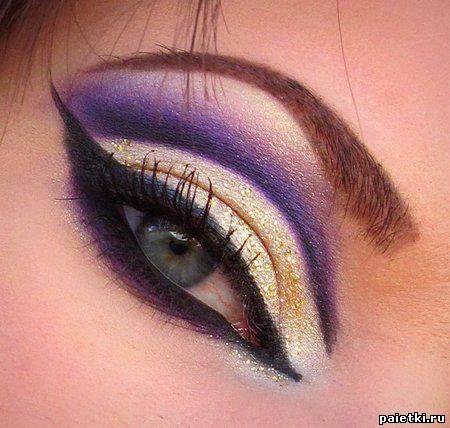 мэйк ап золотисто-фиолетовые тени  для серых глаз