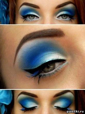Идея макияжа голубыми тенями для серых глаз