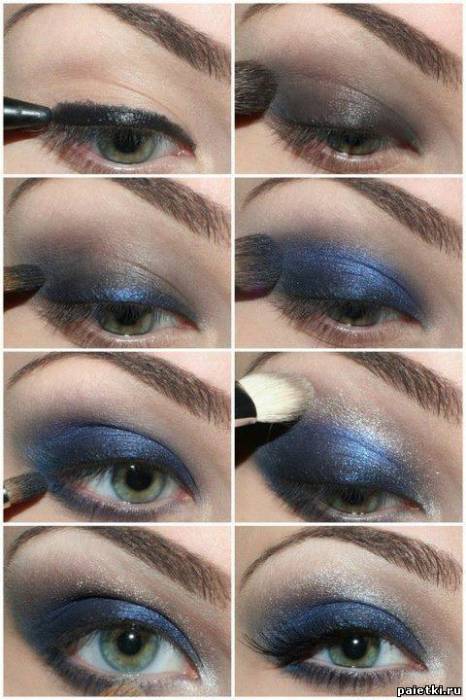 Пошагово техника макияжа для глаз в синих тонах