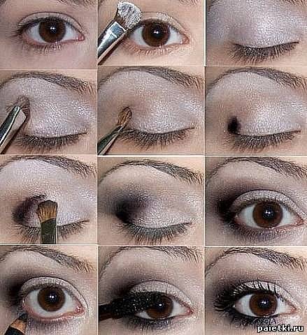 Урок макияжа:серые блестящие тени для карих глаз