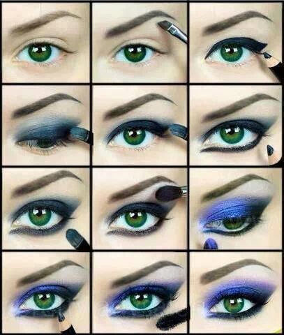 Пошаговый макияж для зеленых глаз (фиолетовый)